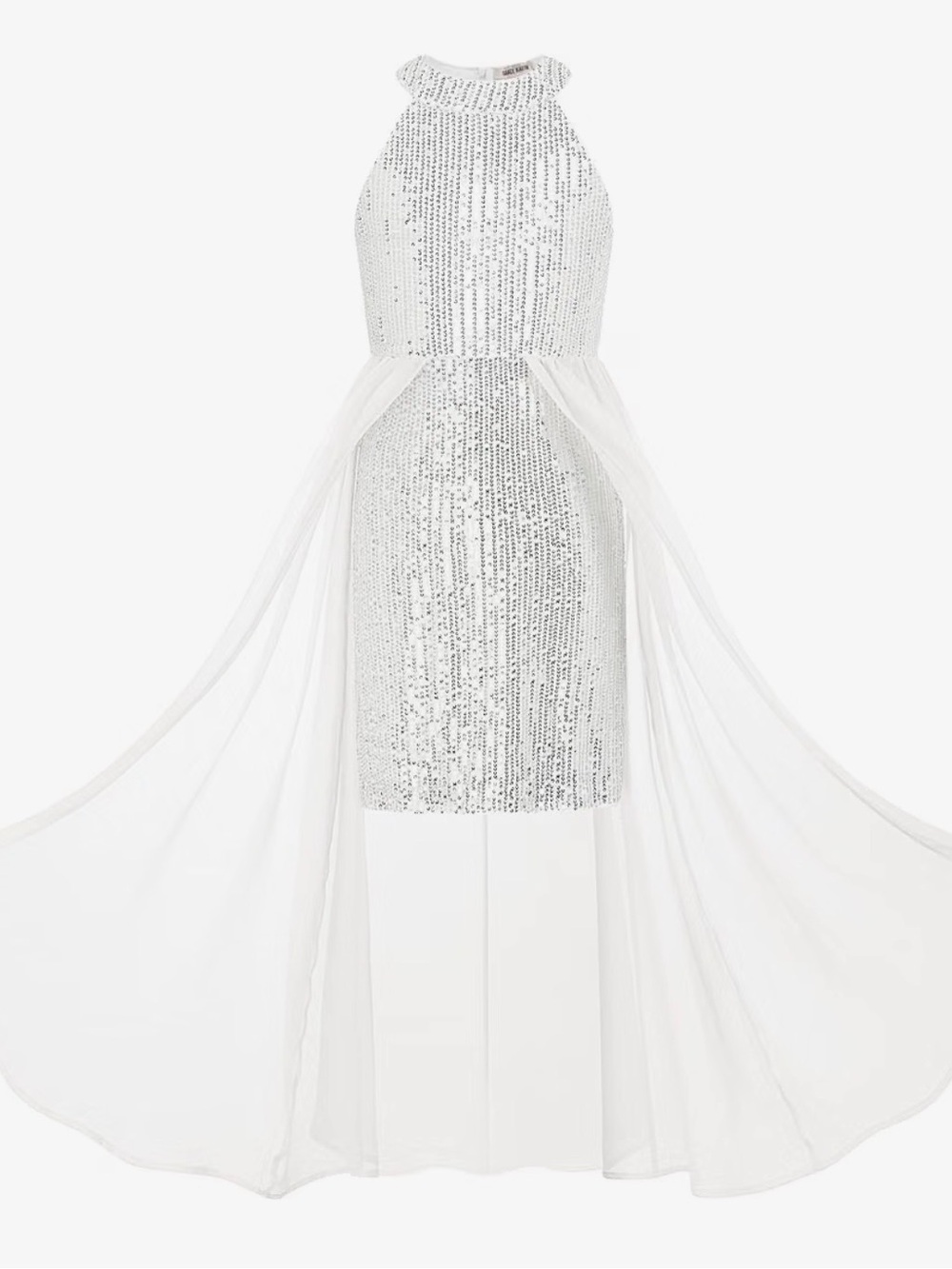 Grace Karin White Sequin Halter High-Low Cocktail Dress with Chiffon Train